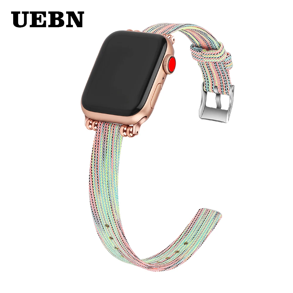 UEBN холст металлическая голова зерна группа для apple watch серии 4 ремешок для iWatch 4 сменный ремешок адаптер 40 мм 44 мм