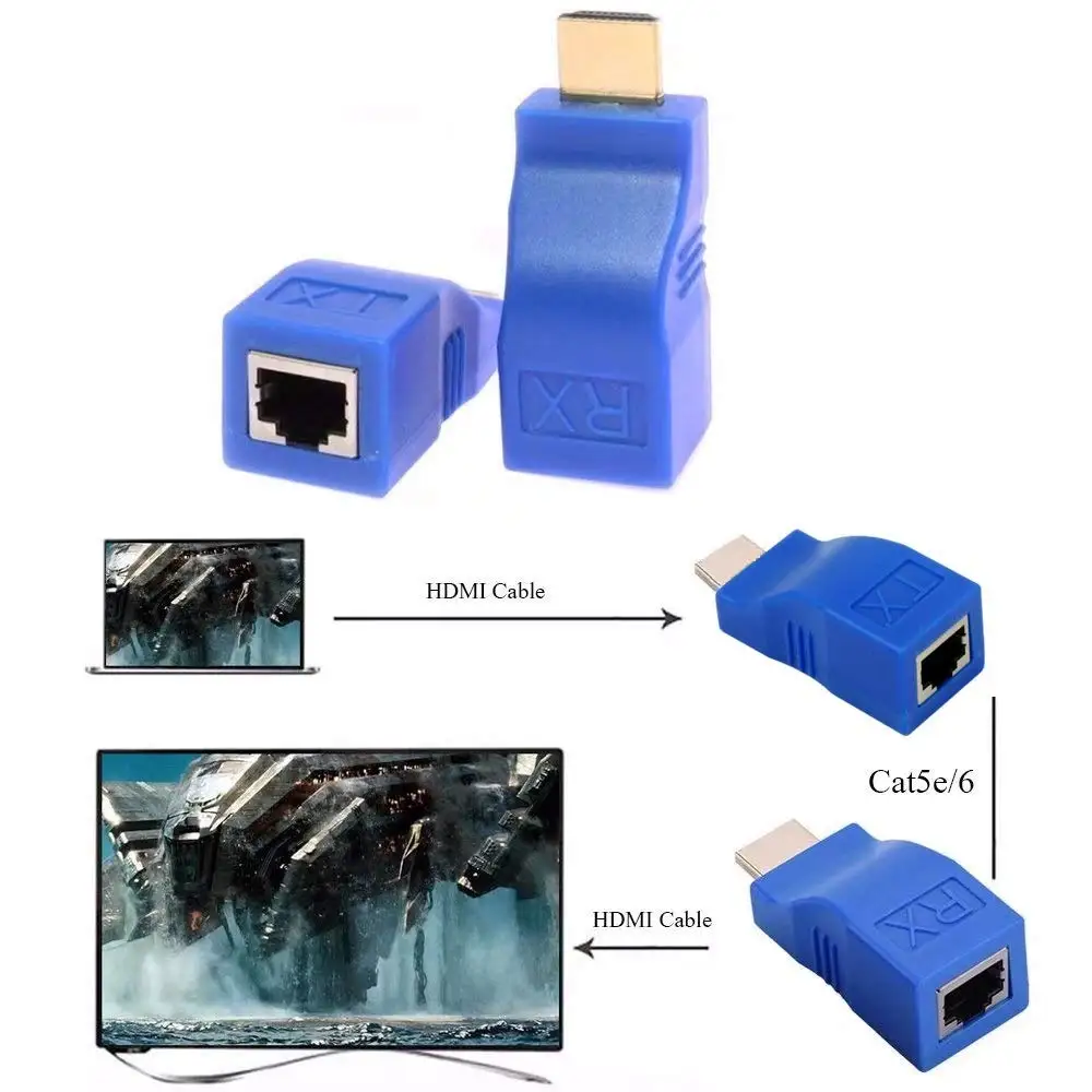 30 м HDMI Сетевой удлинитель передатчик и приемник адаптер V1.4 RJ45 CAT5E CAT6 Ethernet LAN 1080P конвертер для HDTV проектора