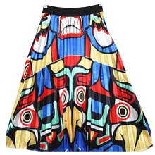 Модная женская плиссированная юбка с мультяшным принтом, свободные летние миди юбки, винтажная Женская юбка трапециевидной формы с высокой талией, уличная