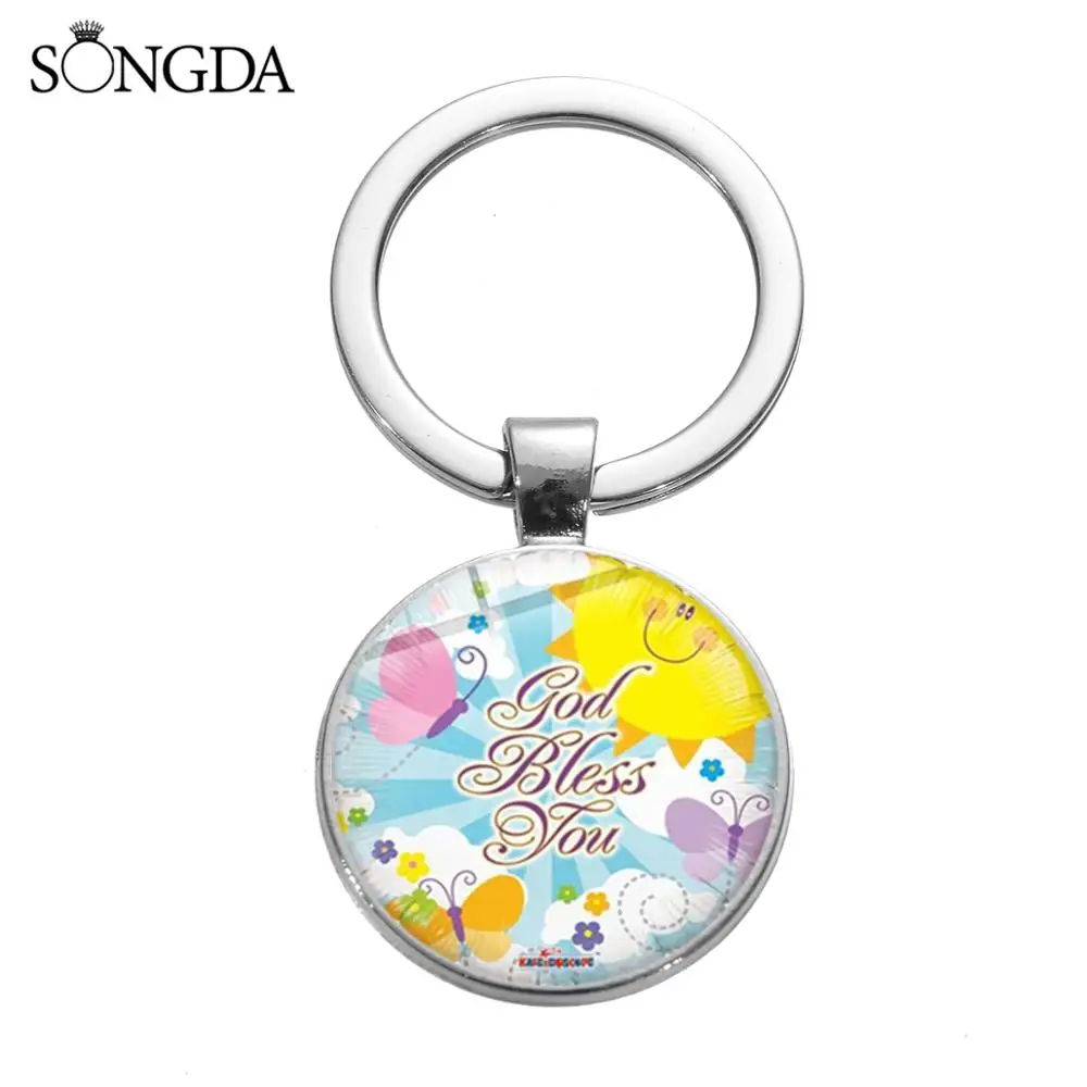 

SONGDA God Bless You Quote Pendant Keychain High Quality Alloy Key Ring Talisman Christian Religious Key Chain Gift for Friends