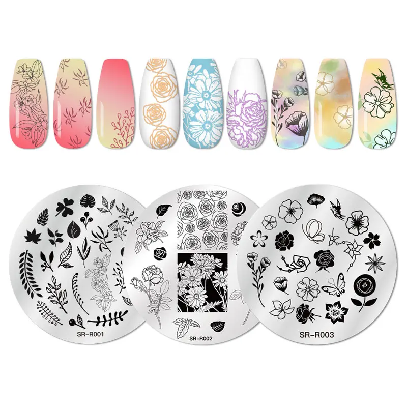 RBAN NAIL Art штамп штамповка изображения Набор круглых прямоугольных из нержавеющей