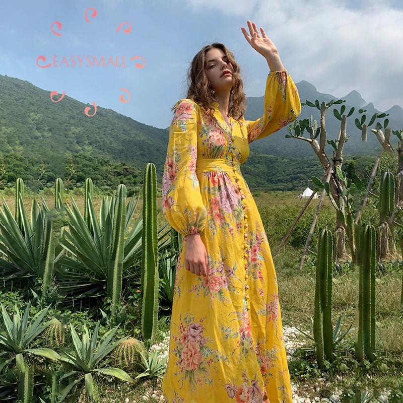 EASYSMALL For love lemons, женское платье, модное, Пляжное, сексуальное, с цветами, высокое качество, Vestidosparty, вечернее, с высокой талией, желтые платья