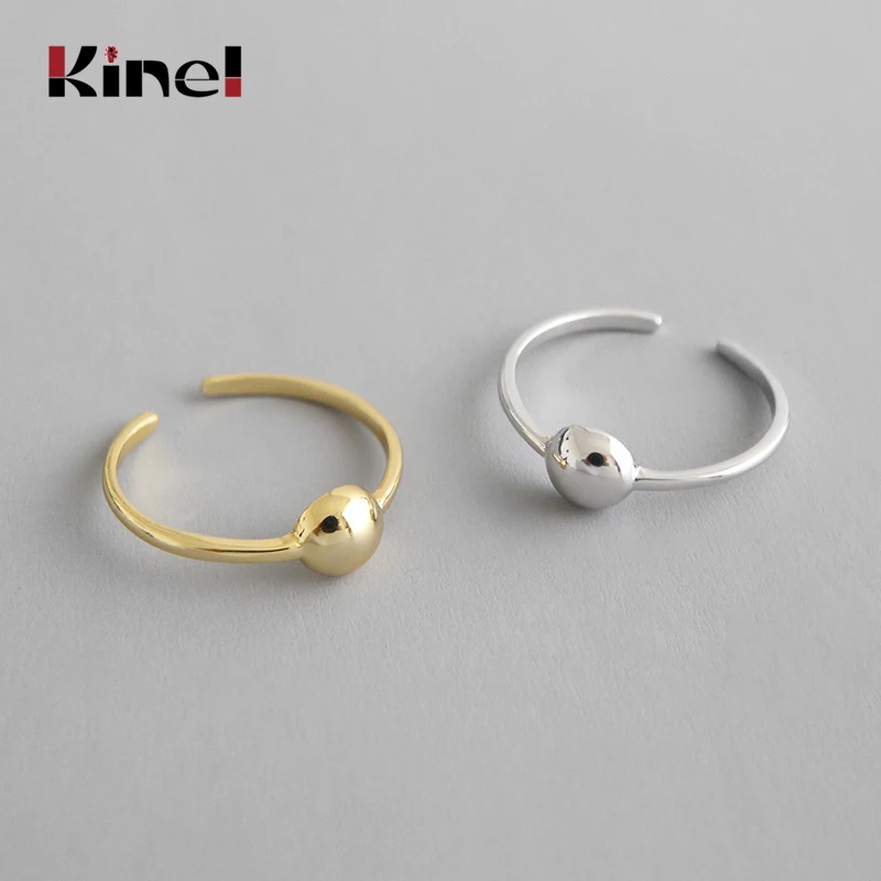 

Kinel INS Minimalist Geometric Round pearl Smooth 925 Silver Ring Woman Jewelry Open Adjustable 14k Gold Ring Korean bijoux
