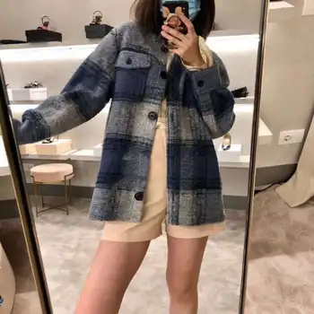 

2020 Autumn Winter New Large Plaid Lapel Single Breasted Long Sleeve Shirt Wool Casual Versatile Women Woolen Coat Fashion