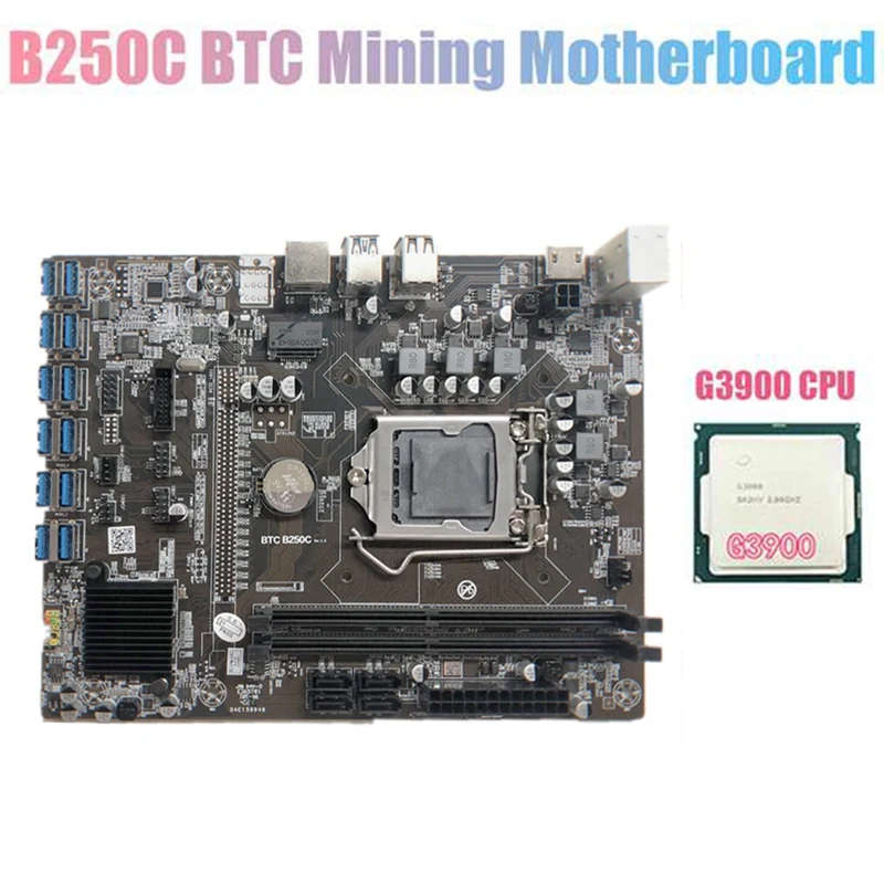 Материнская плата B250C для майнинга BTC с процессором G3900 12xpcie в разъем графической
