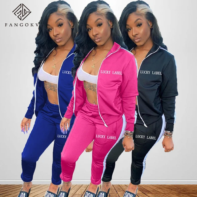 Women 2-Piece Tracksuit Full Sports Outfit Set Zip Up Hooded Jacket & Track  Pant
