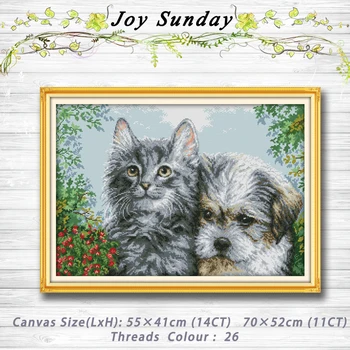 

Kitten and puppy animal painting dmc 14CT 11CT counted cross stitch kits embroidery set Needlework Set chinese cross stitch