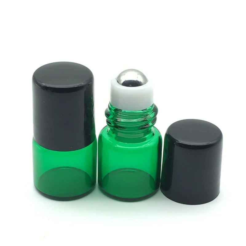 100pcs Refillable Empty 1ml Green Roller Glass Bottle for Essential Oil Perfume Roll-On Vials Deodorant Containers