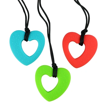

3PCS Silicone Baby Teether Heart Shape Pendant Texture Chew Necklace Chewy Teething Toy for Autism ADHD