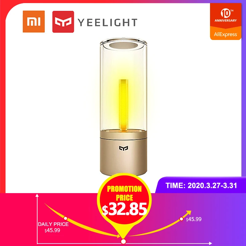 

Xiaomi YEELIGHT YLFW01YL Candela, Rechargable Smart LED Candle Ambiance Bluetooth App Rotate Control, Night Light Bedside Lamp