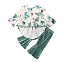 Комплекты одежды из 2 предметов для маленьких девочек, топы с оборками и цветочным принтом, футболки+ штаны, леггинсы, комплекты одежды