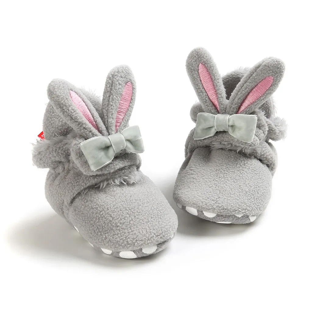Зимняя детская обувь с заячьими ушками; домашние тапочки для младенцев; зимние ботинки с мягкой подошвой для детей; повседневная обувь для
