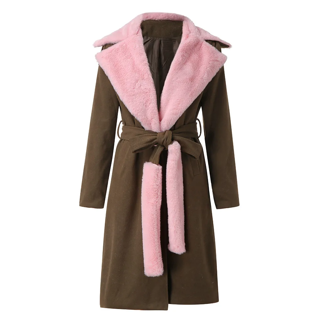 Зимние пальто женские осенние шерстяные плотные куртки с лацканами сексуальные v-образный вырез на шнуровке однотонные повседневные тонкие пальто женские зимние пальто#909