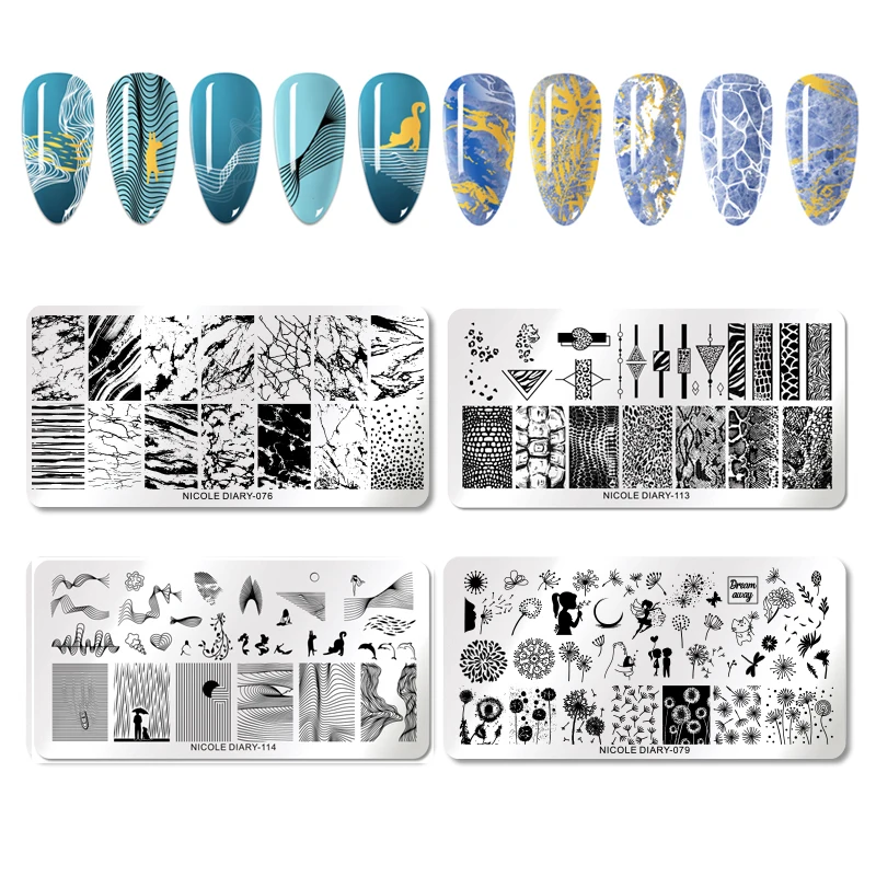 

NICOLE DIARY Nail Stamping Image Plate Typography Water Wave Animal Nail Art Stamp Template Printing Stencil Nails Designs Tool