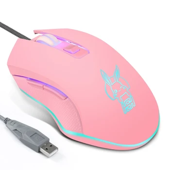 

Universal Cute Pink Rabbit USB Mouse with LED Backlight 2400DPI Wired Gaming Mouse for Laptop PC Notebook Computer