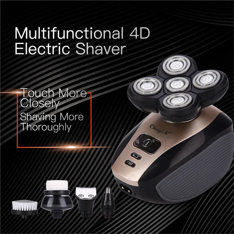 

USB Rechargeable Beard Trimmer Waterproof Five Floating Heads Razors Nose Ear Hair Trimmer Shaving Machine Men Facial Brush