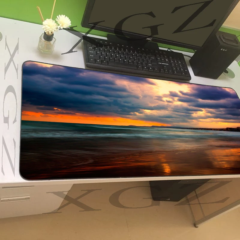 XGZ большой игровой нескользящий коврик для мыши Черный фиксирующий край аниме морской пейзаж закат пользовательский компьютерный Настольный коврик скорость 900x400/900x300