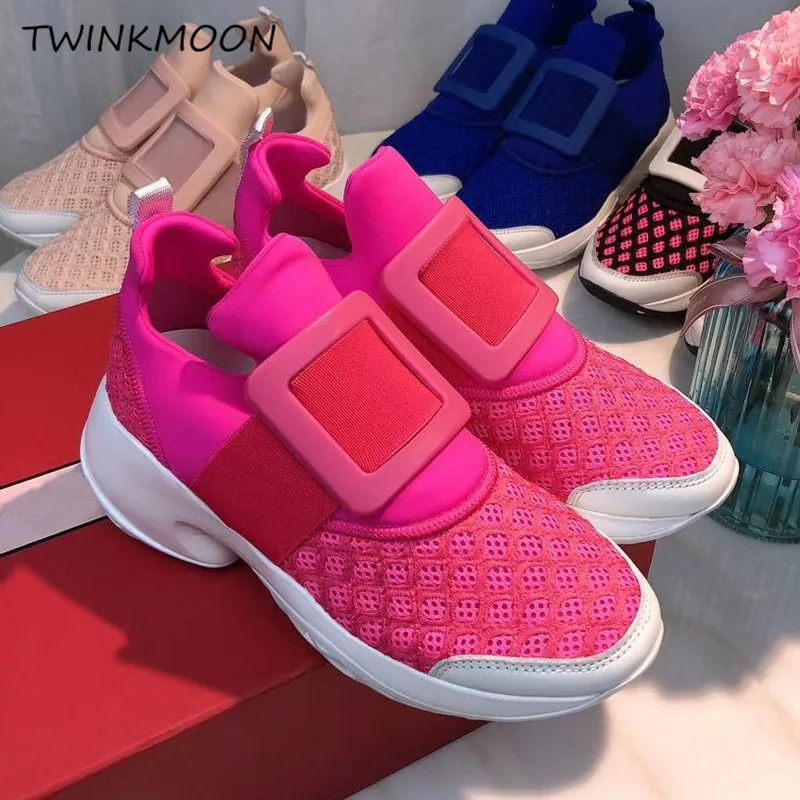 Platform Sneakers Crystal Buckle Air Mesh Designer Trainers Thick Bottom Chunky Women's Sneakers Vulcanized Casual Shoes 2019