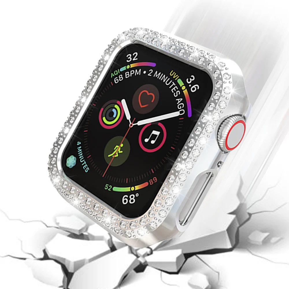 6D Стразы с блестками чехол для Apple Watch Series 5 4 3 2 1 Жесткий ПК Бампер рамка Полное покрытие чехол Крышка 38 40 42 44 мм
