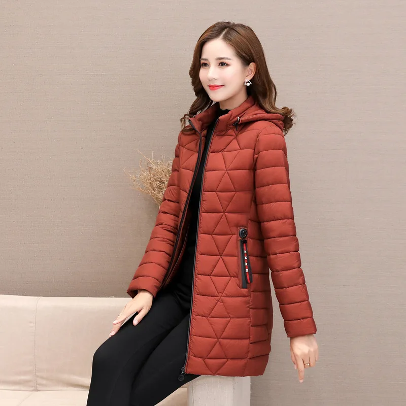 

2019 Autumn & Winter Middle-aged down Jacket Cotton-padded Clothes Large Size Thin-Warm Middle-aged Women Dress Slim Fit Mid-len