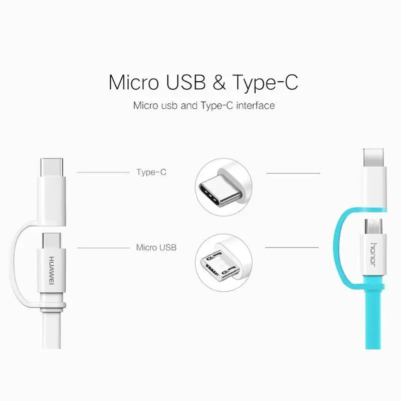 HUAWEI HONOR AP55S кабель для зарядки Портативный 2 в 1 usb кабель для зарядки type-C Micro USB 2A шнур для зарядного устройства провод для передачи данных для мобильного телефона