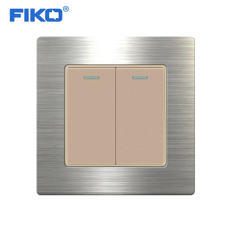 

FIKO UK standarl stainless steel panel 2Gang 1/2/3Way ,86mm*86mm stainless steel panel Gold/Black/Gary wall power light switch