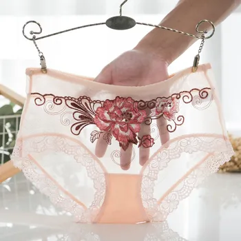 

Floral Seamless Soft Sexy Lingerie Panties Women Transparent Underwear Female Mid Rise Panties Embroidery Lace Briefs