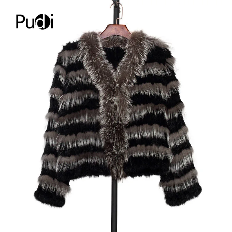 

CT7005 knit knitted Real silver fox & real rabbit fur coat jacket overcoat Russian women's winter warm fur coat ourwear