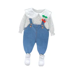 Roupas fashion para crianças, trajes de primavera para meninas com camisetas e roupas casuais de outono