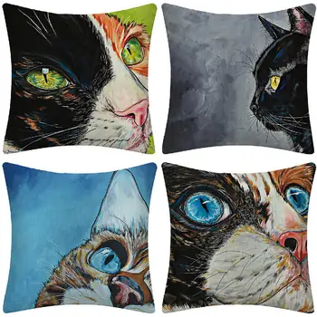 

Close-up of Lovely Cat Face Linen Throw Pillowcase Cushion Cover Decoration for Home Fabric Chair pillow cases home decor