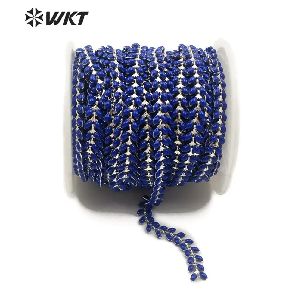 

WT-RBC114 Natural Resin Brass "V" Chain Deep Blue Color 6MM Beads Sliver Electroplated Rosary Chain 10 Meters For Jewelry Making