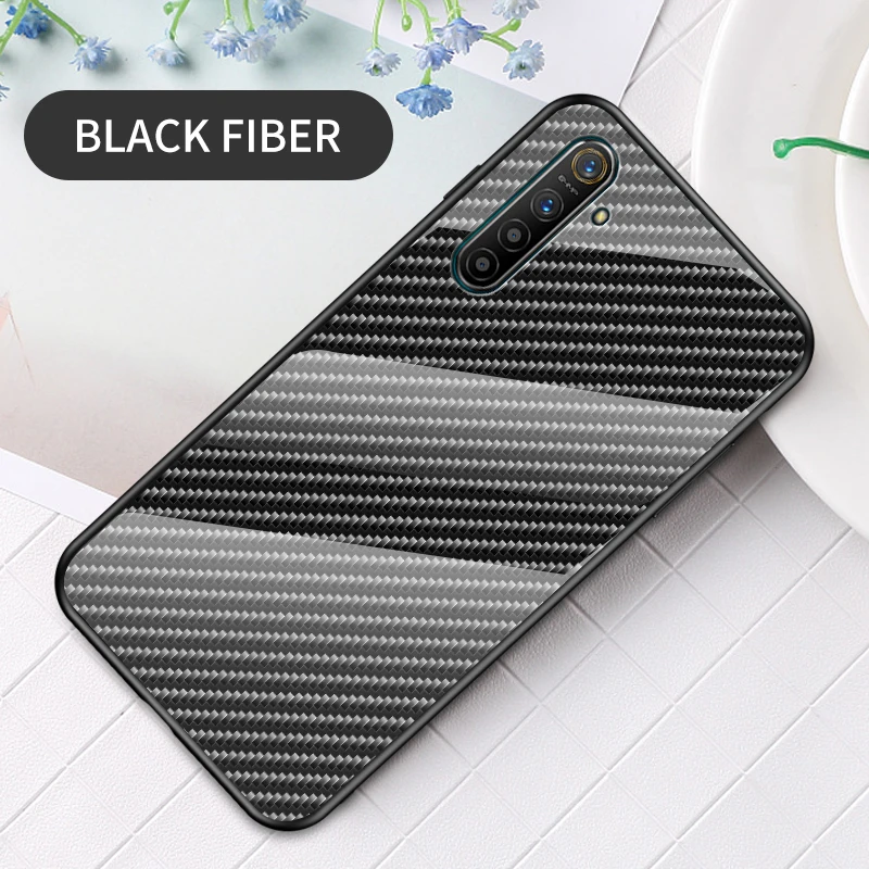Роскошный углеродный чехол из закаленного стекла для Oppo Realme XT градиентный витражный стеклянный чехол для телефона для Oppo Realme X2 чехол для телефона - Цвет: Черный