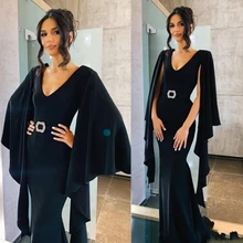 Современные Сатиновые вечерние платья русалки с накидкой сексуальные платья с v-образным вырезом размера плюс вечерние платья знаменитостей для особых случаев