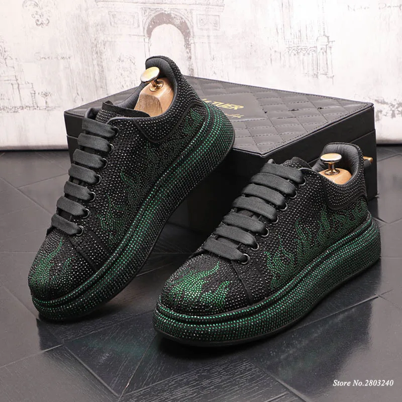 2022 Luxury Designer New Men Fashion Charm Rhinestone Causal Flat Platform Prom High-top Shoes Moccasins Rock Loafers For Male | Обувь