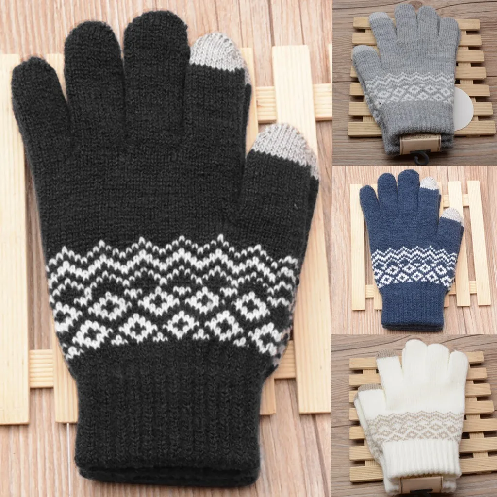 Вязаные перчатки унисекс, теплые зимние перчатки для детей, эластичные варежки для мальчиков и девочек, детские однотонные перчатки, аксессуары для рук