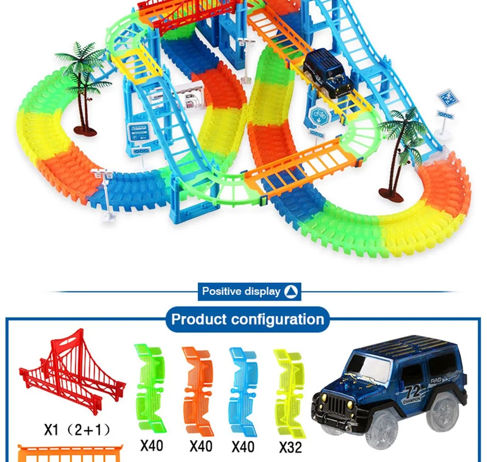 Электрическая железная дорога магический гоночный трек поезд игровой Набор Diy Электрический Автозапуск цепи Voiture светильник автомобиль игрушки гоночные дорожки для мальчика