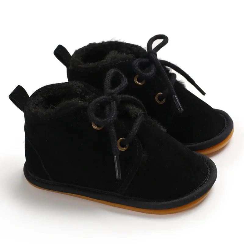 Unisex Toddler Shoes Boy Soles Thicken Babies Shoes for Baby Girl Cotton Fabric Winter Newborn Infant Baby Girl Boots - Цвет: Black