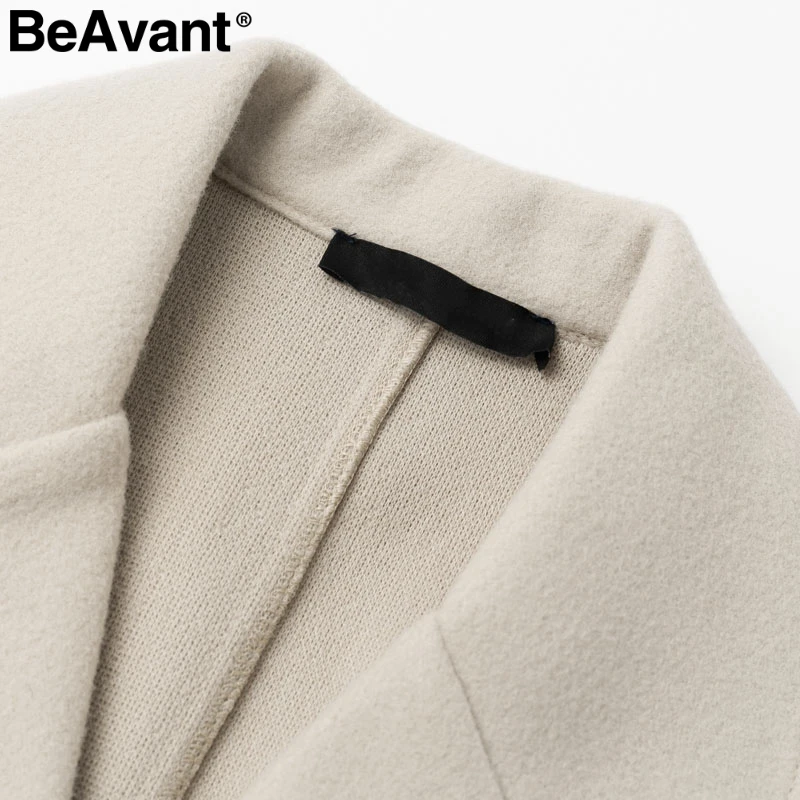 BeAvant элегантный Пояс шерстяное пальто для женщин с длинным рукавом осень зима шерстяное пальто уличная Женская длинная твидовая куртка