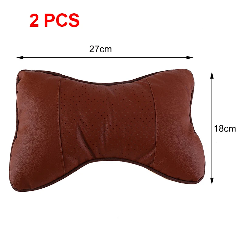 2 PCS Brown 1 пара Автомобильная подушка для шеи Кожа облако шелк дышащая Автомобильная подушка защита шеи Универсальный подголовник для автомобильного сидения подушка автомобильные аксессуары - Цвет: 2 PCS Brown