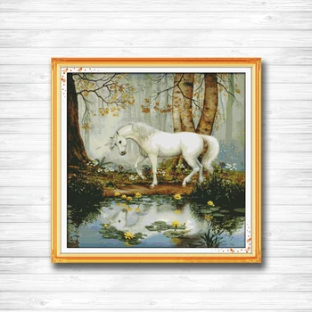 

White horse Pattern print on the canvas DMC 11CT 14CT Cross Stitch kits needlework Sets all embroidery Unicorn garden Home Decor