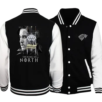 

New men game of thrones print baseball jackets king in the north pattern 2019 autumn winter White Hoodie fleece male jackets