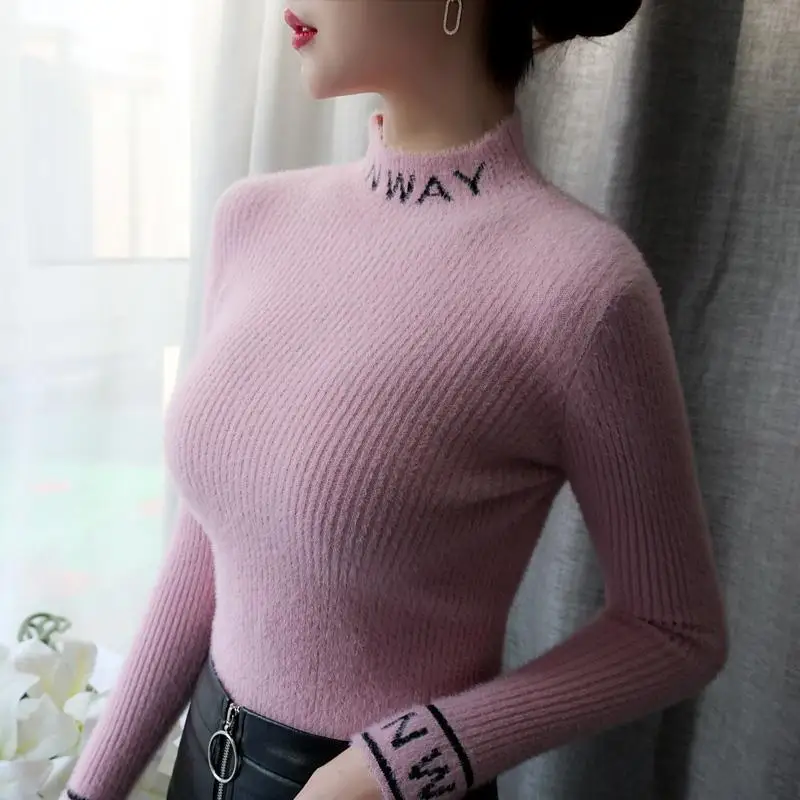 

Sweater women's 2020 new semi-high collar slim fit with foreign style white base shirt top spring and autumn