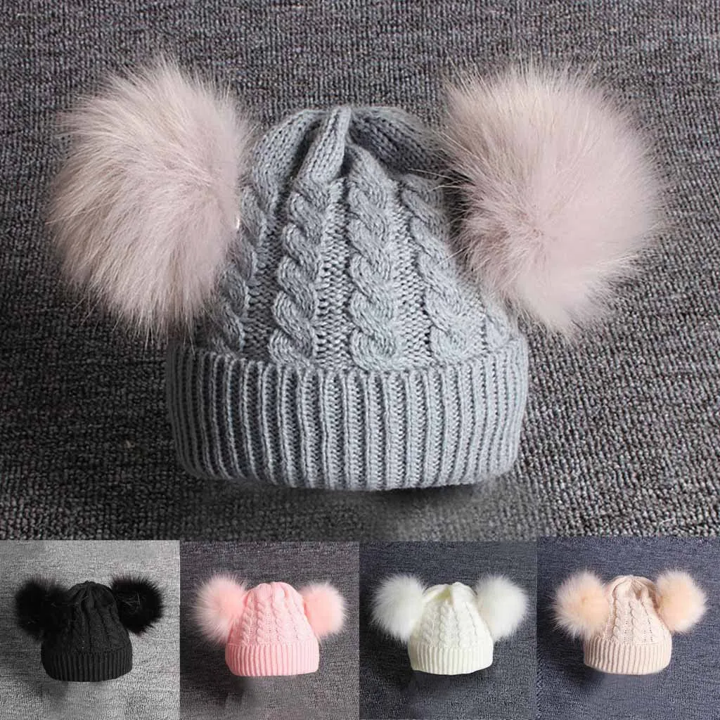 

Childrens Baby Solid Color Knitting Hat Autumn Winter Wool Hemming Hat Keep Warm Hiarball Fur Ball Cap #BL5