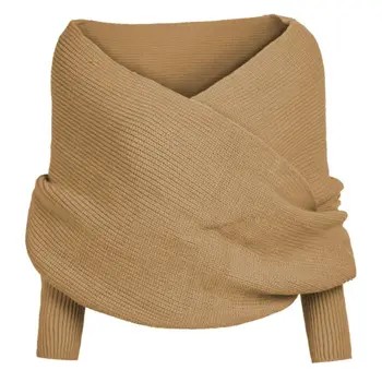 

Womens Sexy V Neck Off Shoulder Sweater Top Knitted Wrap Scarf Cape with Sleeves 449F