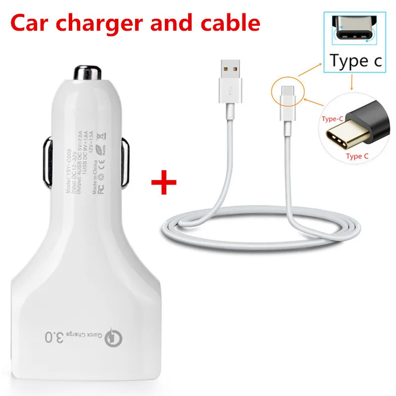 QC 3,0 Быстрая зарядка 4-USB быстрое автомобильное зарядное устройство+ 1 м type C usb для Samsung Galaxy S8 S9 A50 honor 9 8 Xiaomi Mi a1 6 OnePlus 5 lg g6 - Тип штекера: charger and cable