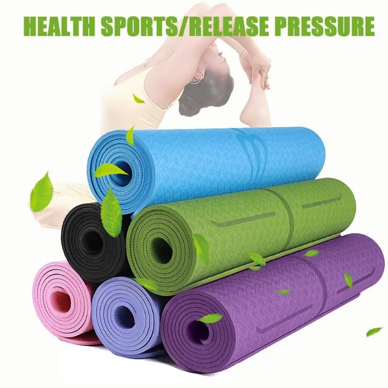 TPE коврик для фитнеса и йоги безвкусный Противоскользящий спортивный гимнастический коврик с позиционной линией