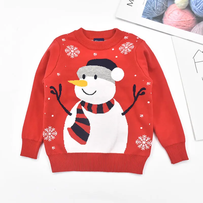 

Ugly Christmas Kids Sweater Boy Snowman Print Long Sleeves Winter Warm Knit Sweaters Girl Child Tops Clothings Roupas De Inverno