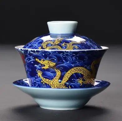Керамический красный/белый/желтый дракон Gaiwan чайный сервиз фарфоровая чашка кунг-фу чайная чашка ручной окрашенный чайный чаша красивый чайник