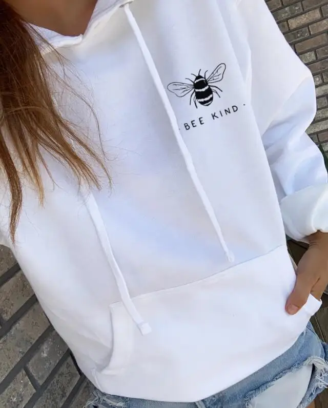 Женские толстовки с капюшоном BEE KIND, модные топы с надписями и графическим принтом, хлопок, Зимние толстовки, Прямая поставка