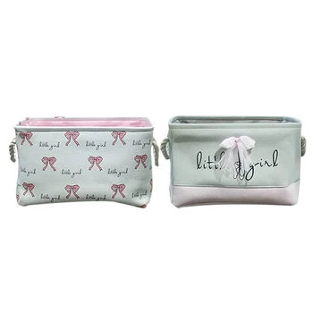 

2 Pcs Storage Box, New Pink Laundry Basket Organizer For Dirty Clothes Cotton Ballet Girl Bow Print Toys Organizer Home Storage